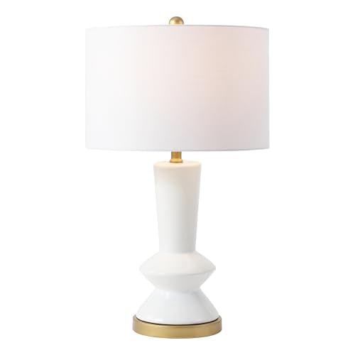 JONATHAN Y Ziggy 27" Modern Ceramic Metal Table Lamp, White/Gold Painting - color: White/Brass Gold