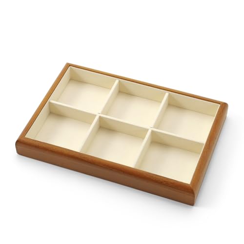 Oirlv Wood 6-Compartment Jewelry Tray - color: Cream, size: 6 grid