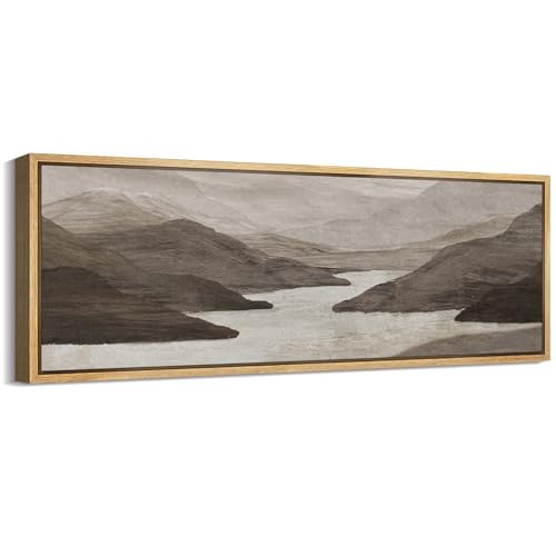 MUDECOR Large Framed Canvas Print Wall Art Monochrome Mountain Serenity Minimalist Landscape Illustrations Antique Retro Fine Art Illustrations Decorative Colorful for Bedroom - 60"x20" - color: A06-2402-na03, size: 60"L x 20"W