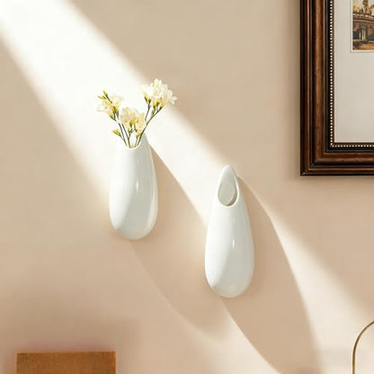 White Ceramic Wall Vases, Set of 2, 5.9 Inch, Teardrop Design - color: 2pcs-small