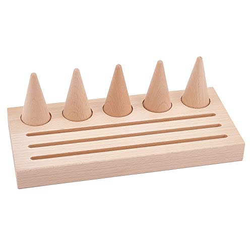 NBEADS Wood Rings Displays Set, Wood Finger Ring Stand with 5 Pcs Cone Ring Holders Counter Top Finger Cone Ring Organizers Wooden Ring Tray with Groove for Rings Jewelry Exhibition - color: Wooden- L.w.thi: 8.7x4x0.87"