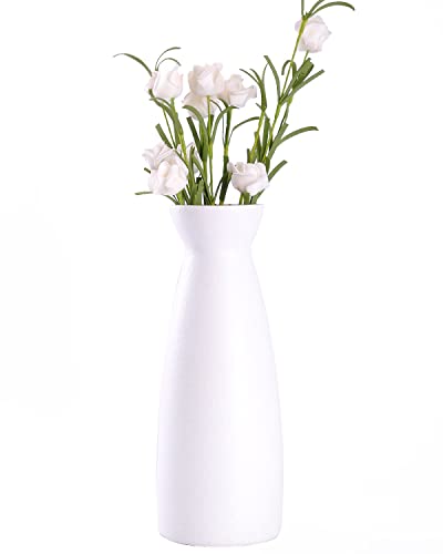 WHJY 8 inch Nordic White Minimalist Matte Handmade Ceramic Vases, Japanese Zen Stoneware Flowerware, Floral Decorations, for Living Room, Study, Bedroom, Balcony, Bar - Tall White - color: White, size: 8in