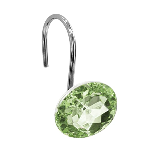 Crystal Diamond Round Shower Curtain Hooks Rings for Bathroom,Sage,12PCS - color: Sage Green