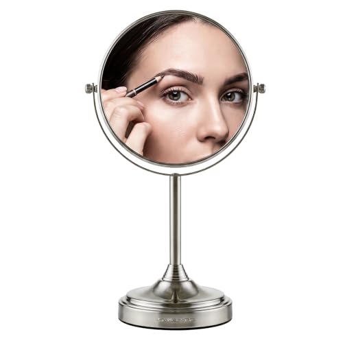 OVENTE 7" Tabletop Magnifying Makeup Mirror, Nickel Brushed MNLCT70BR1X7X - color: Nickel Brushed, size: 13.3"L x 6.5"W, style: Non-Lighted