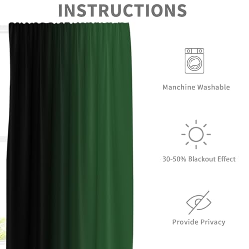 Black Green Curtains, Ombre, 2 Panels, 42" W x 63" L, Rod Pocket - color: Green Black, size: 42"W x 63"L (Pack of 2)