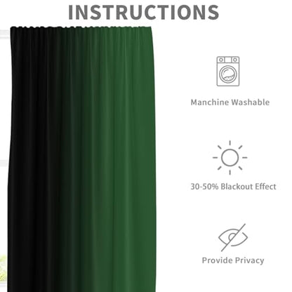 Black Green Curtains, Ombre, 2 Panels, 42" W x 63" L, Rod Pocket - color: Green Black, size: 42"W x 63"L (Pack of 2)