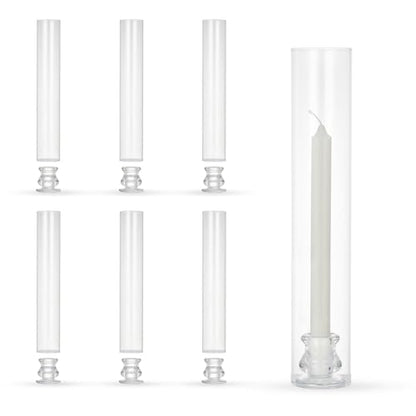 Garvee 6-Pack Glass Hurricane Candle Holders, 12" Tall Clear Candleholder Chimney Tube, 2.2" Taper Candlestick Holder with Cylinder Sleeves for Wedding Christmas Birthday Decor