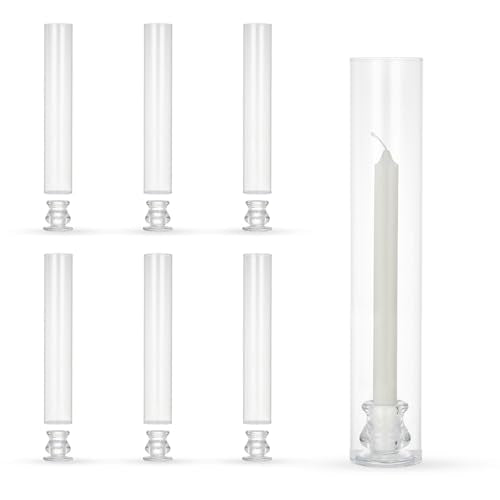 Garvee 6-Pack Glass Hurricane Candle Holders, 12" Tall Clear Candleholder Chimney Tube, 2.2" Taper Candlestick Holder with Cylinder Sleeves for Wedding Christmas Birthday Decor