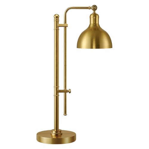 PARTPHONER Industrial Adjustable Desk Lamp for Home Office, Farmhouse Table lamp 29''-38'', Rustic Metal Task Desk Lamp in Brushed Gold Finish, Vintage Reading Lamp for Study Room，Gold - color: Gold