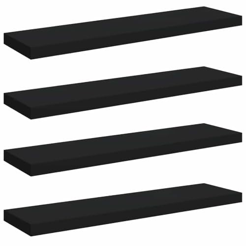 Set of 4 Floating Wall Shelves Black MDF 35.4 x 9.3 x 1.5 in Set of Four Matte Rectangular Display Ledges for Living Room Bedroom Kitchen Bathroom Hallway Decor - color: Black, size: 35.4 x 9.3 x 1.5 in