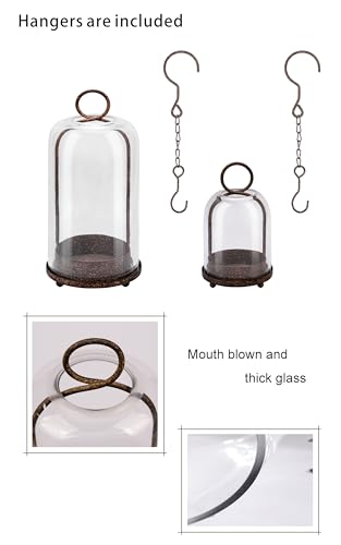 6" & 4" Wide Versatile Modern Metal Hurricane Lantern with Handmade Sturdy Glass Dome in Rustic Brown for Pillar Candle & Plants, Industrial, Farmhouse, Shabby Chic (Brown, 4"x7.5" &6.3"x11.2") - color: Brown, size: 4"x7.5" & 6.3"x11.2"