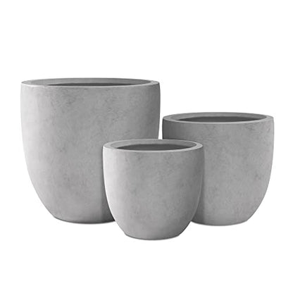 Kante Set of 3 Pale Gray Concrete Curved Planters 20" 16.5" 13.3" Dia - color: Natural Concrete, size: 20.1"d + 16.5"d + 13.4"d