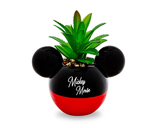 Silver Buffalo Disney Mickey Mouse 3-Inch Ceramic Mini Planter with Artificial Succulent | Small Flower Pot, Faux Indoor Plants for Desk Shelf, Home Decor Trinket Tray and Collectibles - color: Mickey Mouse