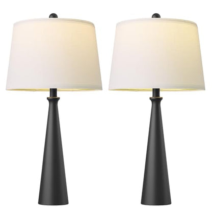Oneach 25.75" Modern Table Lamp for Bedroom Set of 2, USB C Port, Black - color: Satin Black