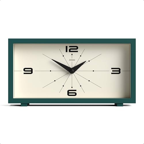 JONES CLOCKS® Odeon Desk Clock | Modern Rectangular Design | Dark Green | Stylish Retro Look for Shelf, Table, Mantel or Bedside - color: Eden Green