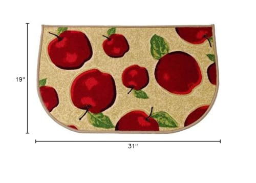 Half Round Skid Resistant Kitchen Mat Latex Backing Red Apple Area Rugs Machine Washable Half Cricle Doormat Bathroom Foot Pads Slice (1'6x2'6)