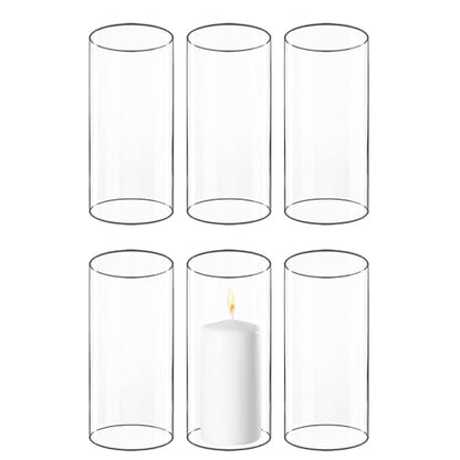 CYS EXCEL 6 PCS (H:6" D:3") Open Ended Glass Hurricane Candleholder Tube Shade | Multiple Size Choices Open Flame Candle Chimney Tube Cover | Bottomless Cylinder - size: 3" wide x 6" tall