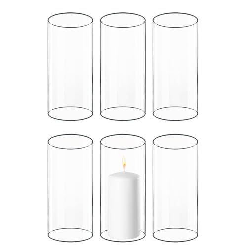 CYS EXCEL 6 PCS (H:6" D:3") Open Ended Glass Hurricane Candleholder Tube Shade | Multiple Size Choices Open Flame Candle Chimney Tube Cover | Bottomless Cylinder - size: 3" wide x 6" tall