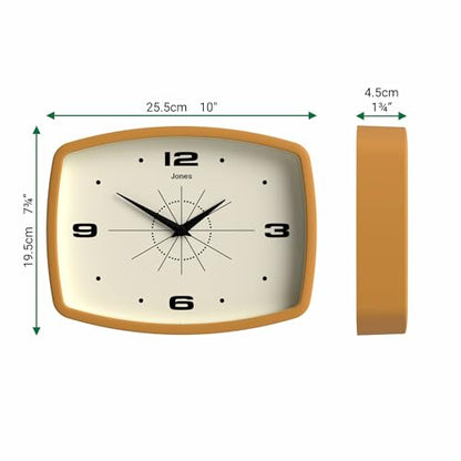 JONES CLOCKS® Movie wall Clock | Rectangular Retro Clock | 10" | Yellow - color: Mustard Yellow