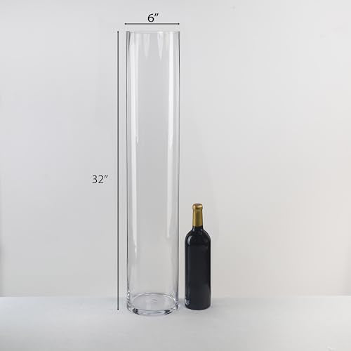 CYS EXCEL Cylinder Clear (H:32" D:6") | Multiple Size Choices Glass Flower Centerpieces | Hurricane Floating Candle Holder Vase, H-32 (GCY122/32) - size: H-32" D-6"