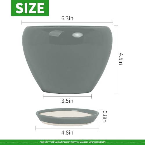 Deep Dream 6 Inch Plant Pots- Ceramic Planter Pot with Drainage Hole and Saucer, Round Flower Pot for Indoor Outdoor Succulent, Snake Plants and Cactus, Grey - color: Gray, size: 6 Inch