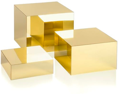 Red Co. Set of 3 Glossy Gold Acrylic Cube Display Nesting Risers with Hollow Bottoms - color: Gold, size: 6",7",8" - 1 Pack