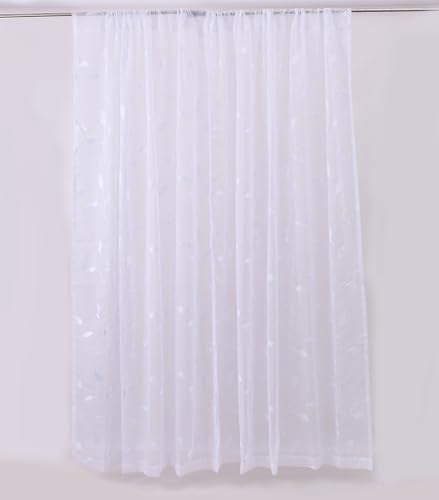 Elegant Sheer Curtains with Embroidered Leaf Design Spring Floral Curtains for Bedroom Light Filtering Rod Pocket Window Treatments Decor 2 Panels (White, 52inch*84inch(132cm*213cm)) - color: White, size: 52"W x 84"L