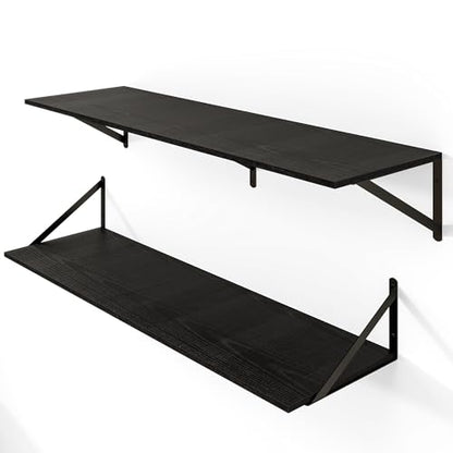 Heimlove 40W x 12D Deep Floating Shelves Set of 2 Black - color: Black With Black Metal Bracket, size: 40Wx12Dx5.8H
