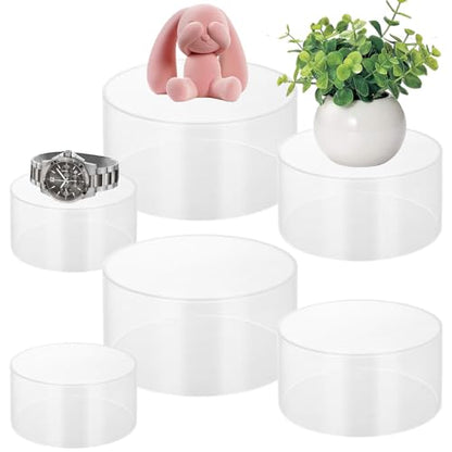 ASelected 6-Piece Clear Acrylic Cylinder Display Risers Includes 5.9/ 5.1/3.5" Diameter Risers Display Stands for Jewelry, Collectibles, and Table Decor
