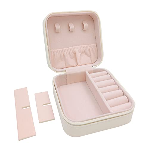 TRODANCE Mini Jewelry Travel Case, Small Portable Jewellry Organizer Box Portable Display Storage Box for Rings Earrings Necklaces, Gifts for Girl, Women, Wedding, Birthday,New Year,Christmas (White) - color: 1 pack - White