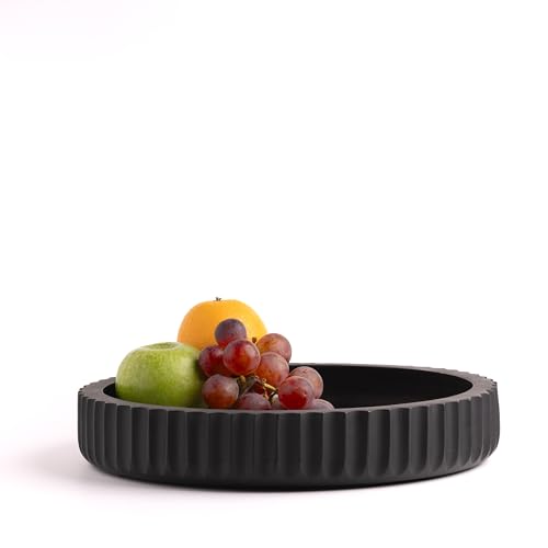 Mango wood fruit bowl, 12" wide X 2" high Large Fruit bowl for kitchen counter |Black Wooden bowl for entryway table or dining table centerpiece décor | Also use as keybowl or for candy (Black)