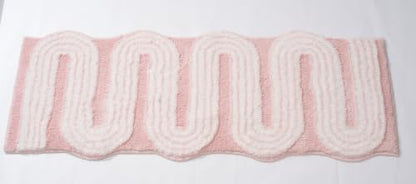 Geometric Design Boho Runner Bathroom Rugs, Long Scalloped Cute Bath Mat Non Slip for Bedroom Kitchen Hallway Laundry Room, Funky Retro Farmhouse Bath Rug Washable, Pink, 51"x20" - color: Pink, size: 1'8" x 4'3" (Rectangular)