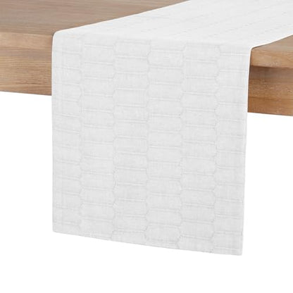 Martha Stewart Honeycomb Modern Farmhouse Reversible Table Runner, White, 15"x72" - color: White