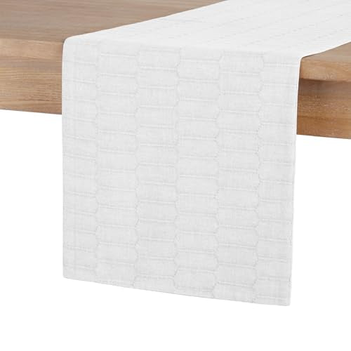 Martha Stewart Honeycomb Modern Farmhouse Reversible Table Runner, White, 15"x72" - color: White
