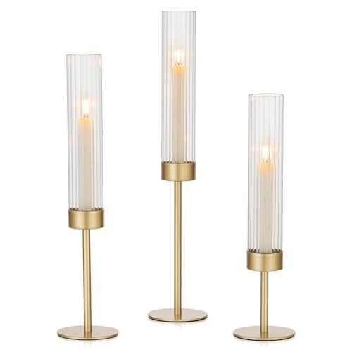 Hewory Gold Hurricane Candle Holder: 3PCS Candlestick Holders for Decor - color: Matte Gold, size: 3PCS