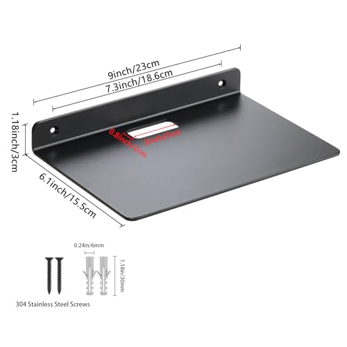 Floating Wall Shelves, 3.0mm Thick Aluminium Alloy Small Floating Shelf, Suitable for Bedroom, Living Room, Bathroom, Kitchen, Office Etc(Black, 9 Inch), 9 inch Wide Shelf - color: Black, size: 9 inch floating shelf