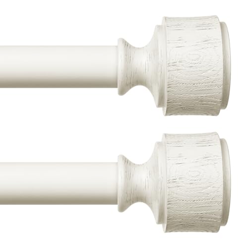 2 Pack Antique White Wood Curtain Rod 36-60 Inch, Farmhouse Rods - color: Off White, size: 36"-60" (2 Pack)