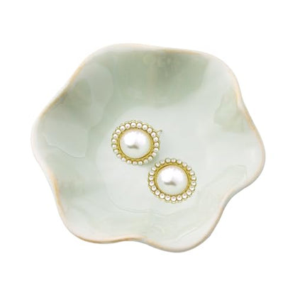 Ceramic Ring Dish, Jewelry Trinket Tray for Rings and Earrings - color: Light Green
