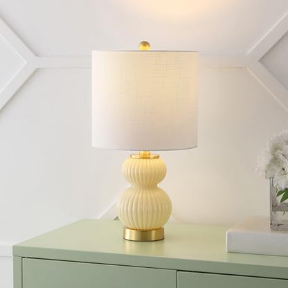 JONATHAN Y Daphne Ribbed Gourd Metal/Glass Table Lamp 20", Ivory - color: Ivory