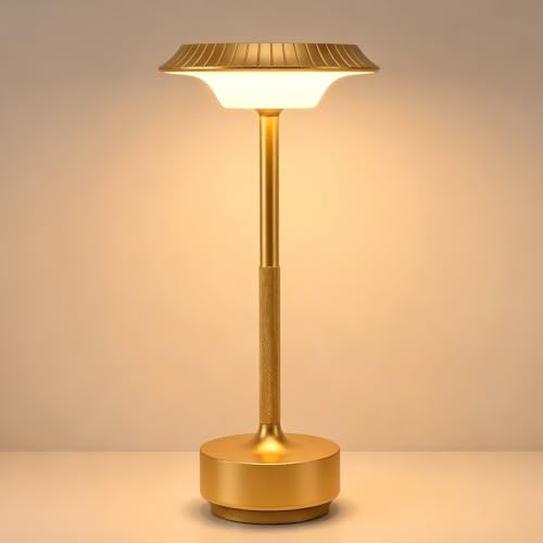 Goodoo Rechargeable Cordless Table Lamp, Touch Control LED Metal Table Light with 3 Color Modes Stepless Dimming, Portable Battery Powered Table Lamps for Outdoor/Patio/Restaurant/Camping (Gold) - color: Gold