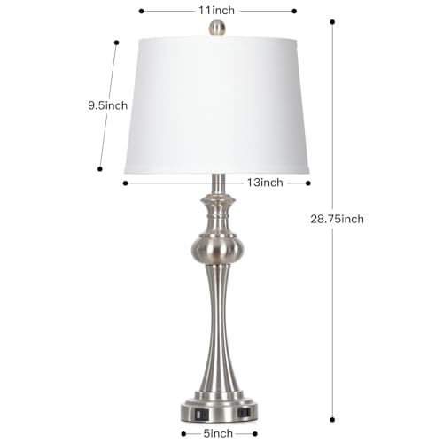CINSARY Silver Table Lamps Set of 2, 29" Bedside Lamps with USB C+A - color: Silver-set of 2