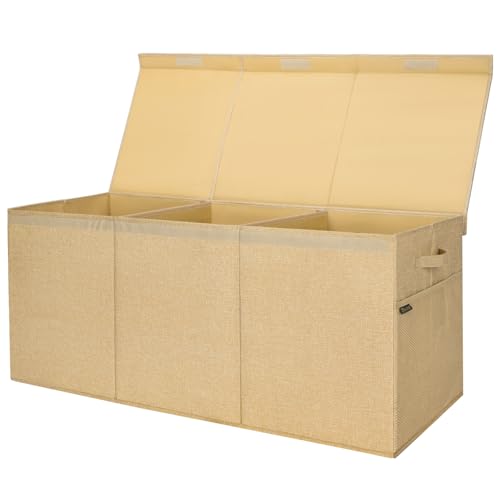 BALEINE Fabric Storage Bins with Lid, Collapsible Extra Large Storage Boxes Bins Baskets with Divider for Home Organizing (37.5"x13"x16", Khaki) - color: Khaki, size: 37.5"x13"x16"
