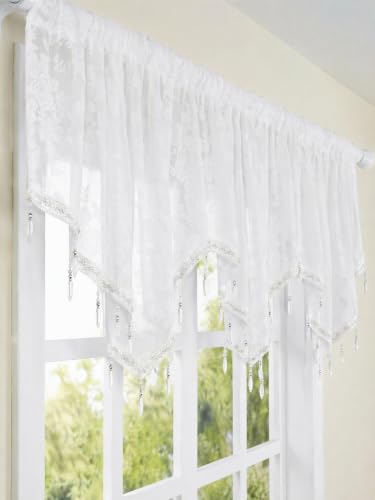 Molaxhome Swag Curtain Scalloped Curtain Valance Drape Sheer Lace Panel 1pc - color: Lace White