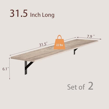 DINZI LVJ Long Wall Shelves, 31.5" Wall Mounted Shelves with Metal Brackets - color: Greige, size: 31.5 Inch