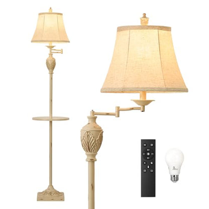 Traditional Floor Lamp with Tray, Remote Dimmable, 350° Swing Arm and White - color: White-1