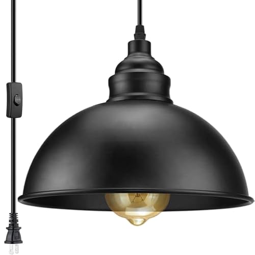 Plug in Pendant Light, 15FT Hanging Lights with Plug in Cord - color: Large black