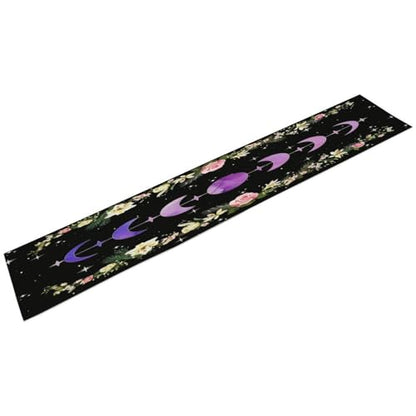 Moonflower Table Runner,Dreamy Starry Night Bohemian Flower Botanical Purple Moon Phase Stars Tabletop Restaurant Dining Kitchen Wedding Party 13x36 Inch - color: Moon Style-20, size: W13X L36