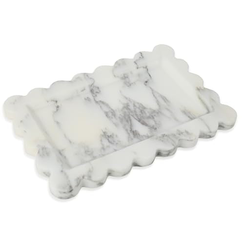 100% Marble Vanity Tray for Bathroom Counter, Kitchen, Coffee 11.8" - color: Calacatta White