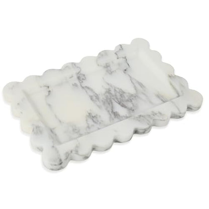 100% Marble Vanity Tray for Bathroom Counter, Kitchen, Coffee 11.8" - color: Calacatta White