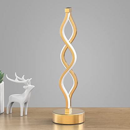 NUÜR Gold Infinity Spiral LED Table Lamp, Lamps for Bedrooms Dimmable Metallic Bedside Lamp with Touch Controller, 3 Colour Temperature, 15.8 Inch Height for Living Room - color: Gold